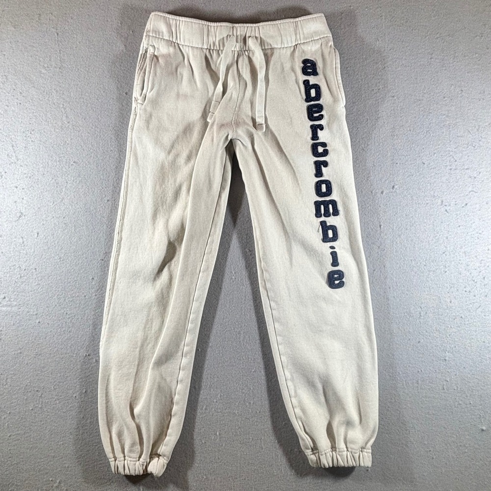 Abercrombie Kids XL White Fleece Joggers Navy Blue Embroidered Logo Sweatpants